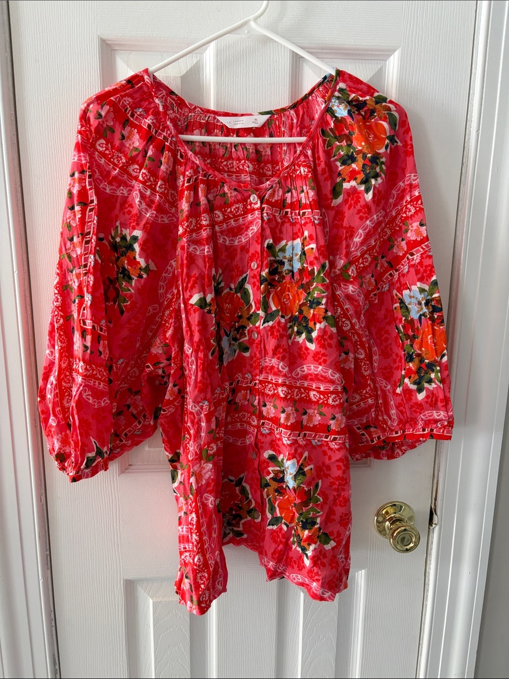 LC Lauren Conrad Bright Red Floral Boho Tunic